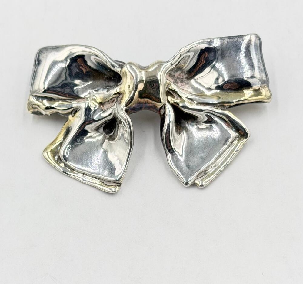 Bat-Ami Sterling Silver & Gold-Plated Bow Brooch/Pendant Vintage Modernist